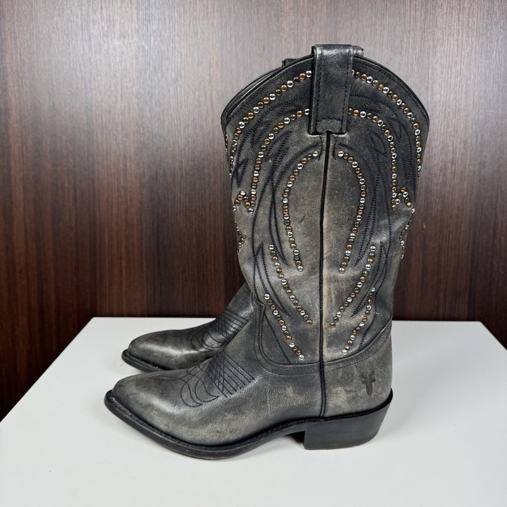 FRYE Billy Studded Western Cowboy Boots Distressed Gray Leather Women's 7.5 B